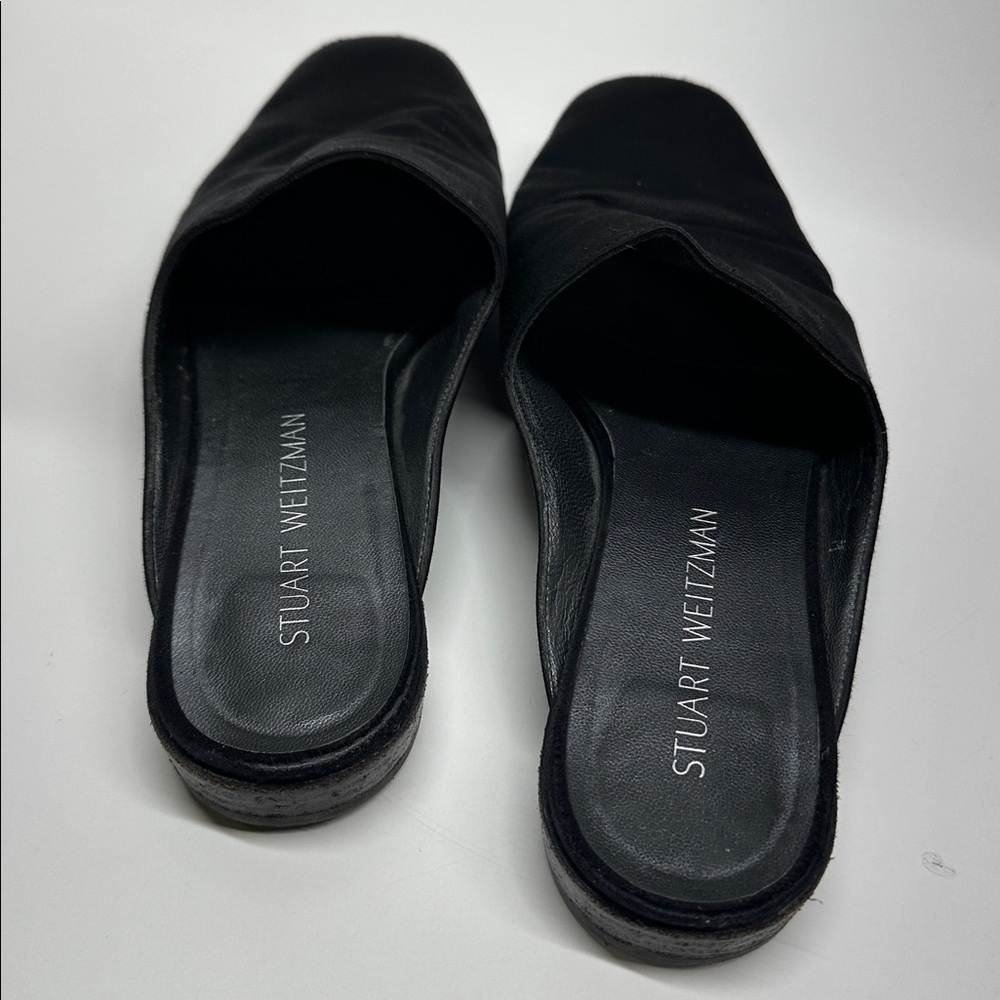 Stuart Weitzman Mulearky Satin Mule Slip On Open Back Shoes Silky Black Size 8 - Picture 5 of 9